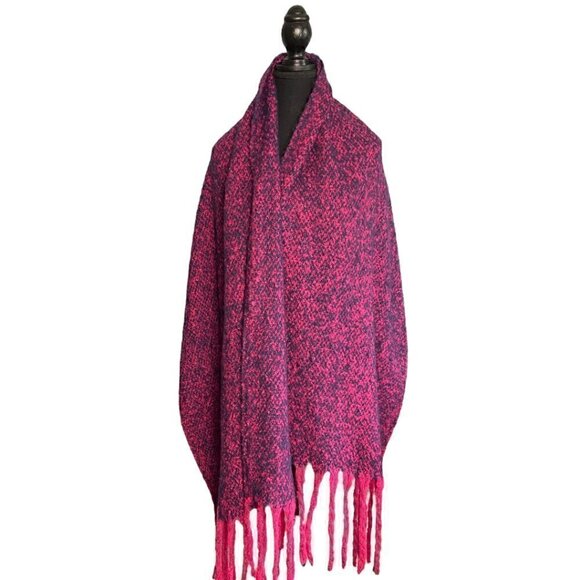 Chunky Oversized Knit Blanket Scarf Pink Purple Speckled Winter Shawl Wrap - Picture 5 of 6